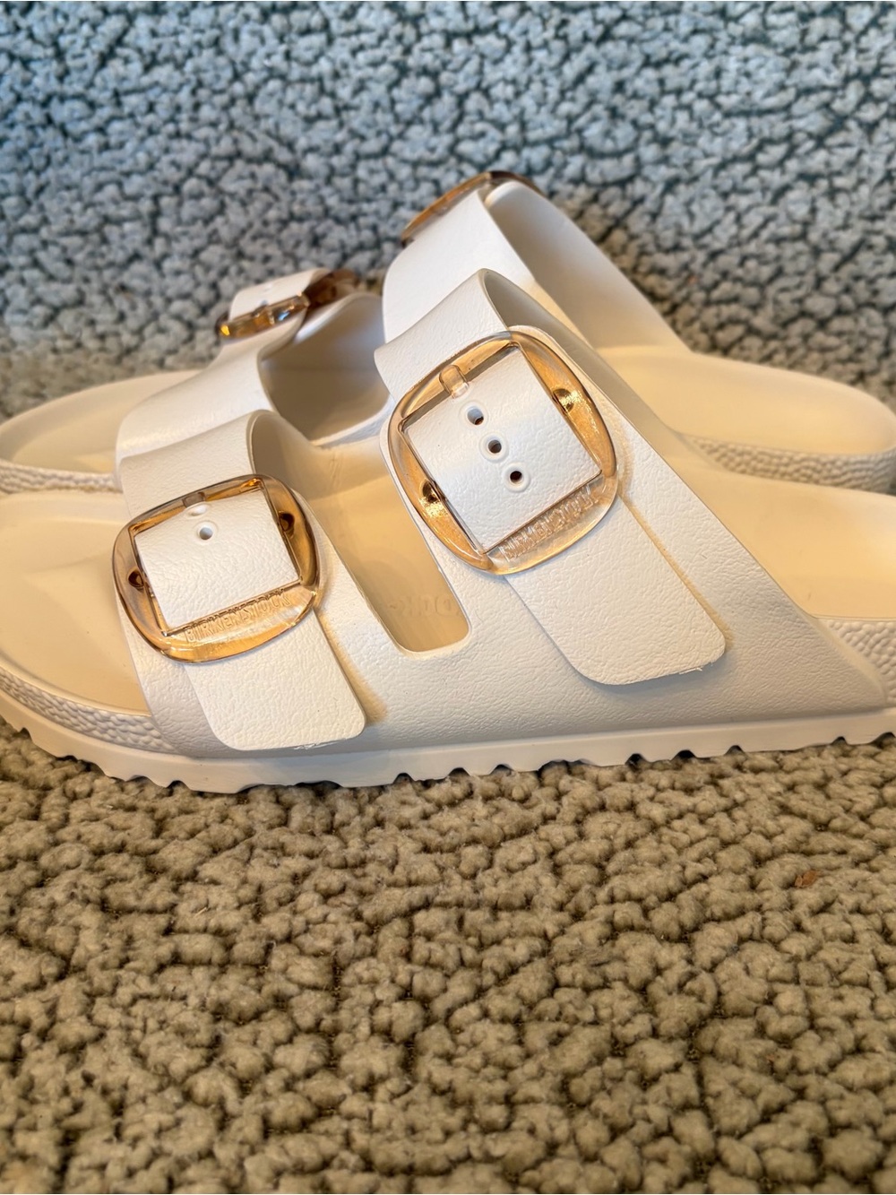 Birkenstock Arizona Big Buckle EVA Sandals White Gold Buckle Slides Womens 40